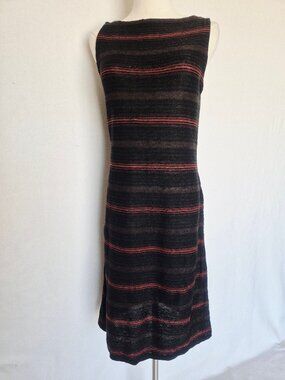 Vintage Lauren Ralph Lauren 100% Linen Stripe Boat Neck Shift Dress Sleeveless